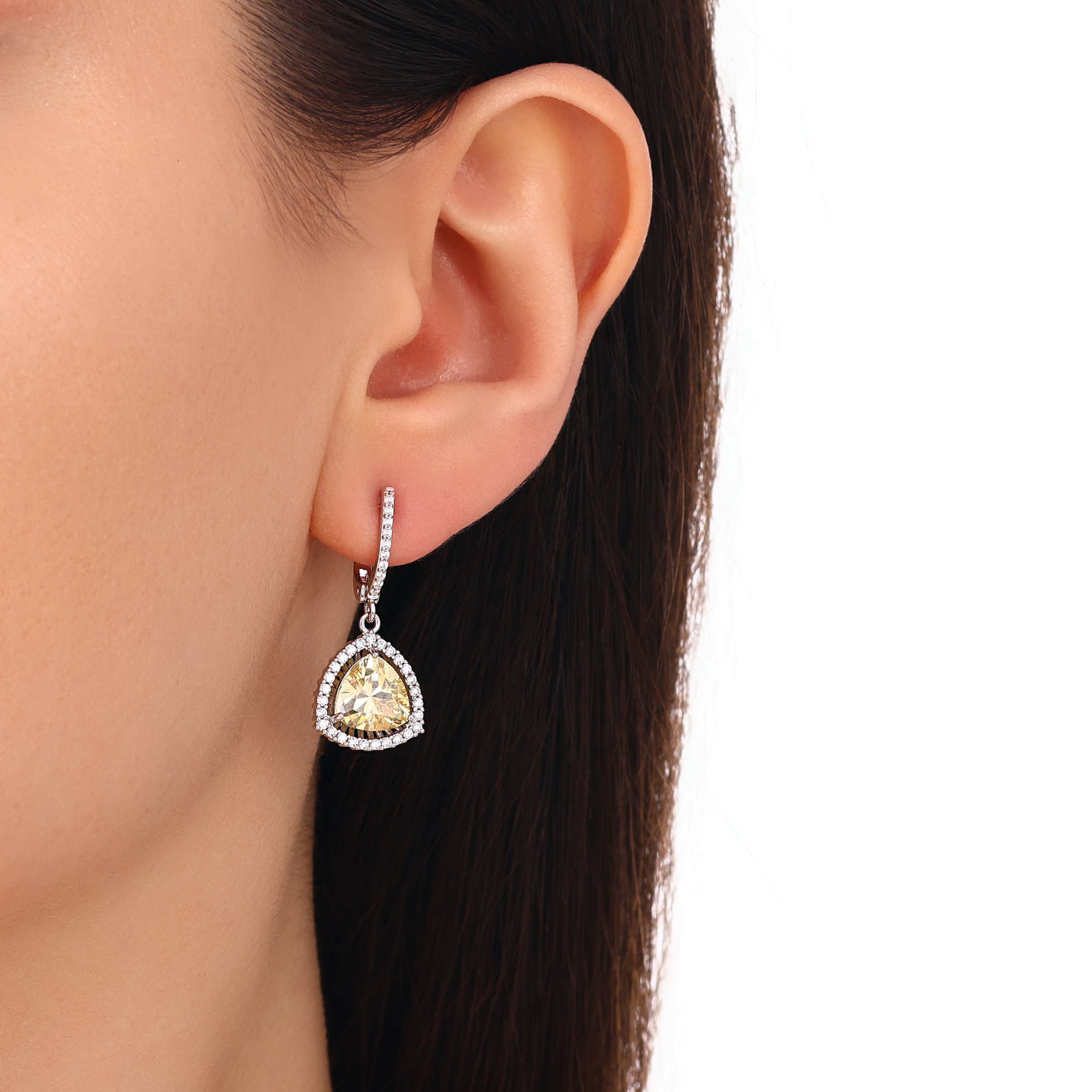 Gift Collection Trillion Cut Yellow Stone Dangle Earrings