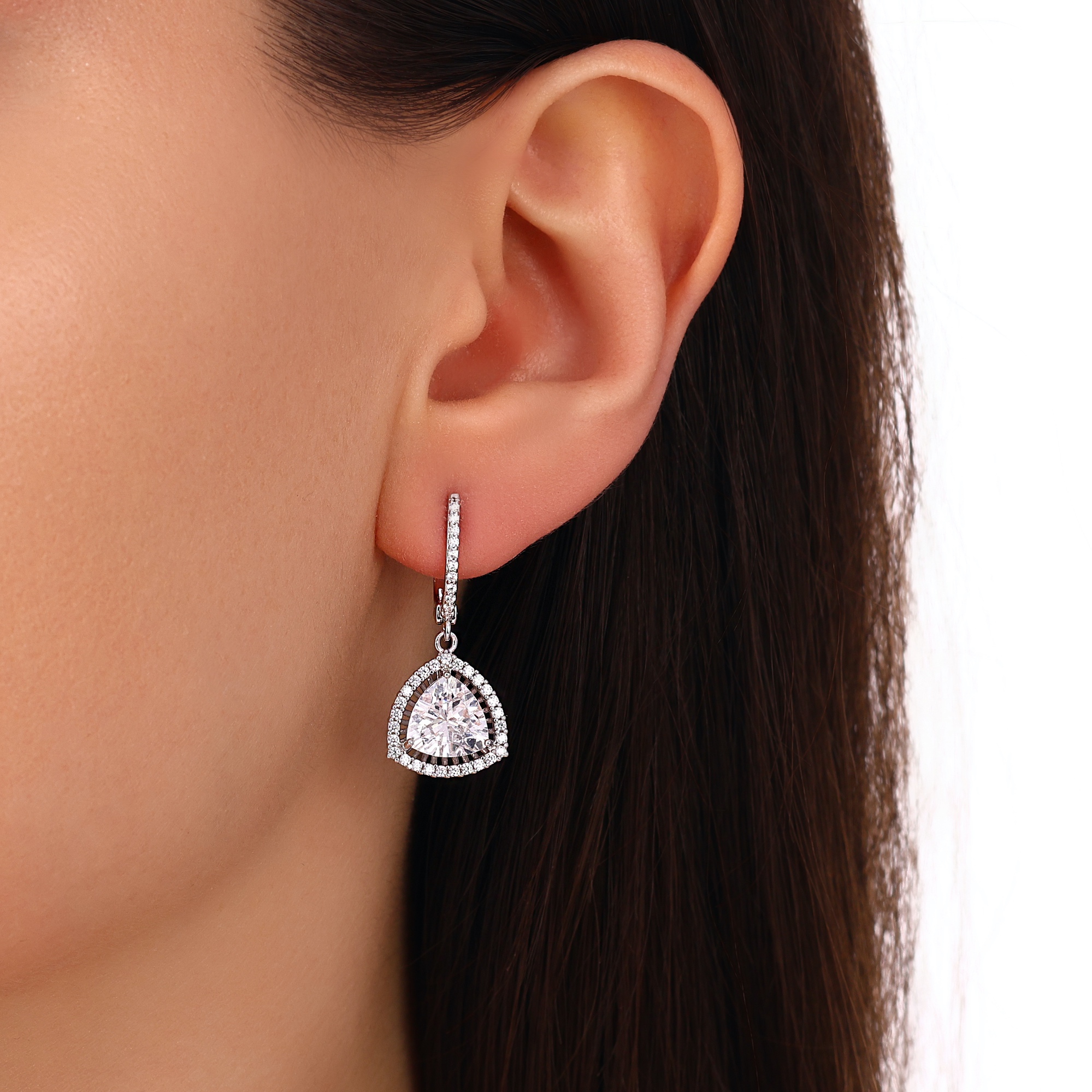 Gift Collection Trillion Cut White Stone Dangle Earrings
