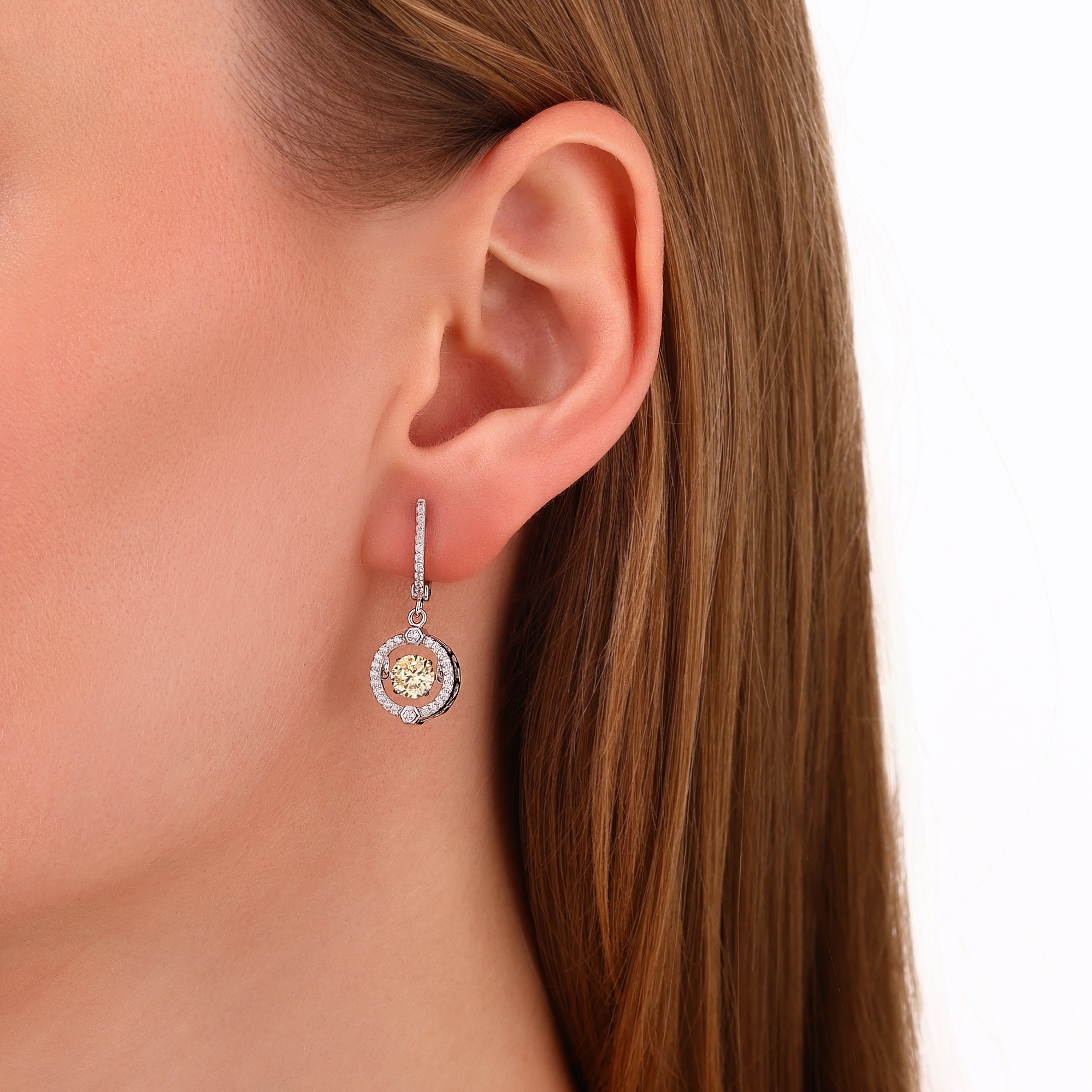 Dance Collection Round Yellow Moving Stone Earrings