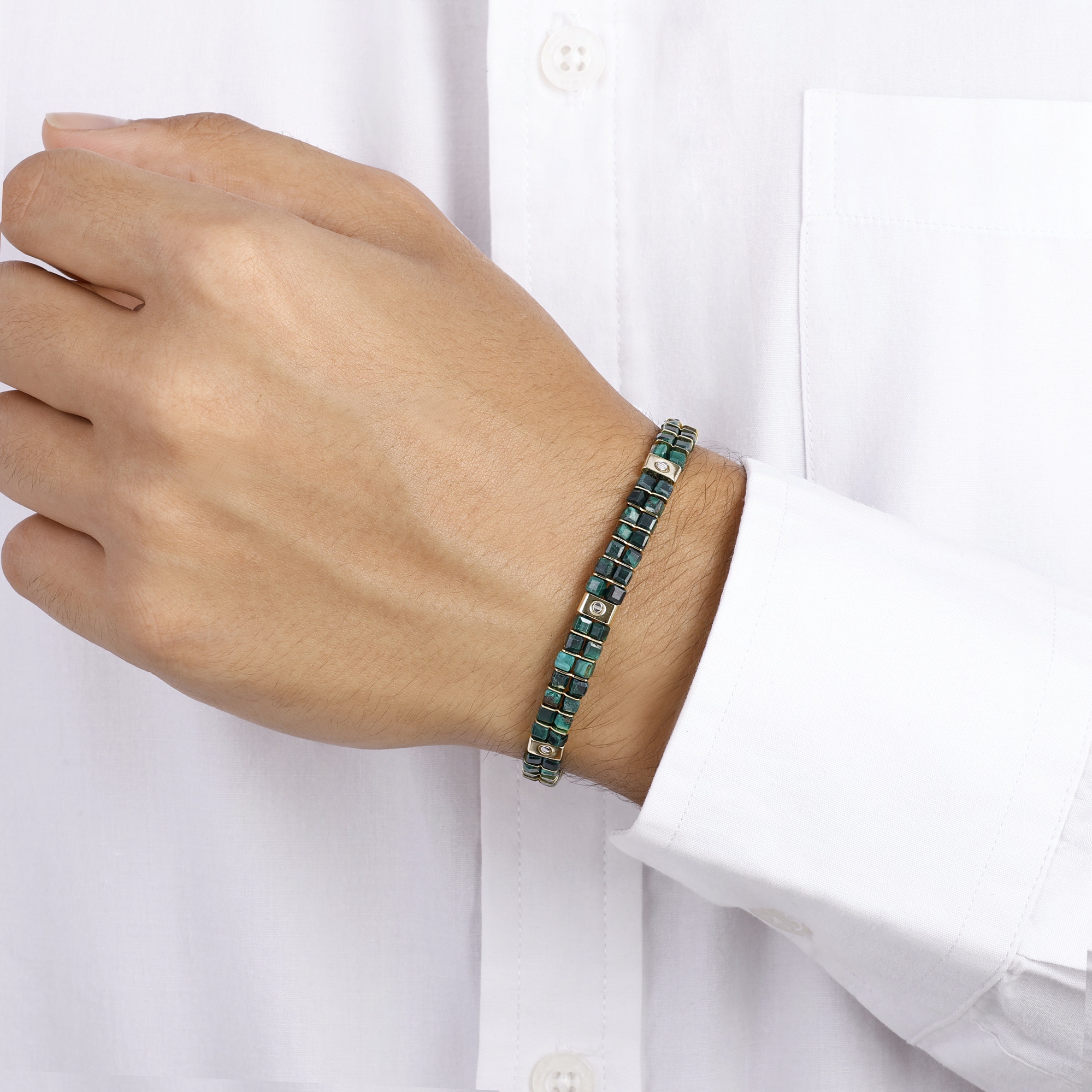 Bravoman Collection Men's Bracelet with Green Stones