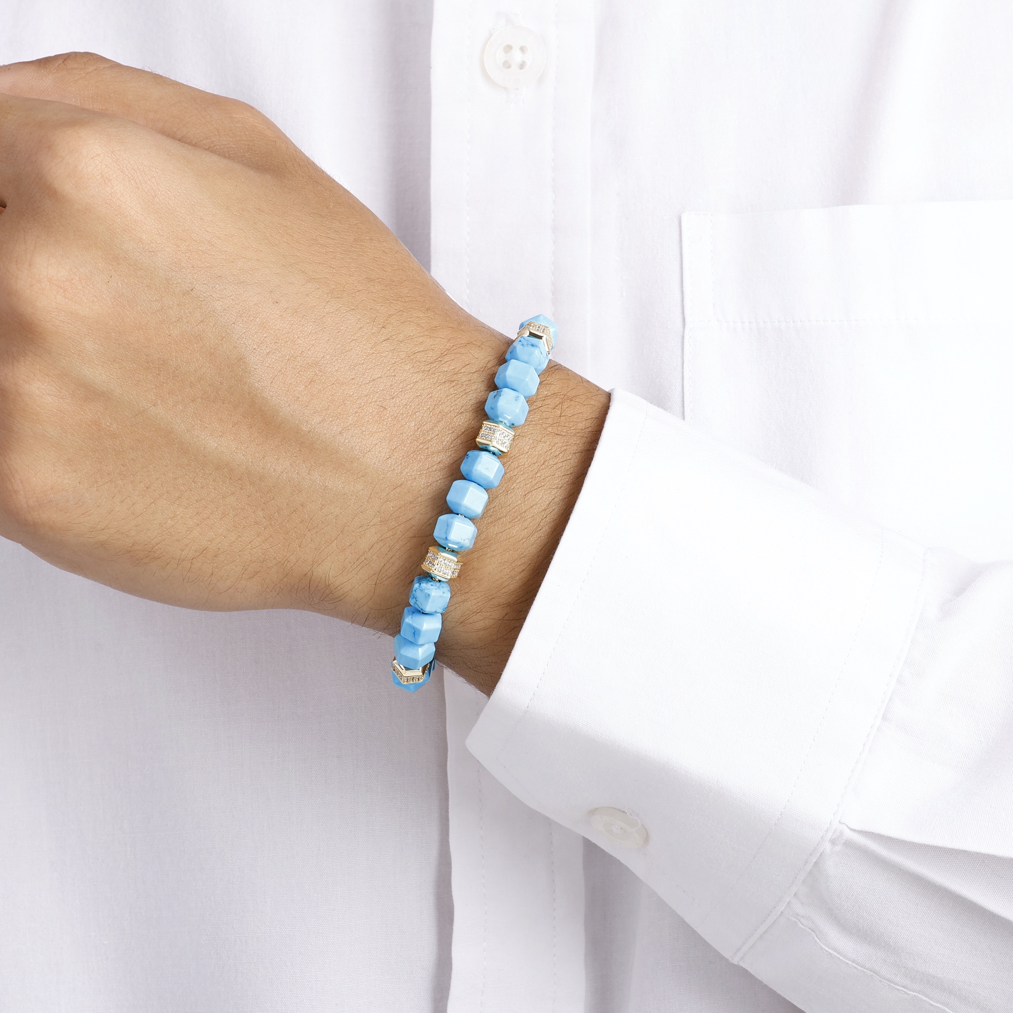 Bravoman Turquoise Stone Bracelet with Gold Details for Men