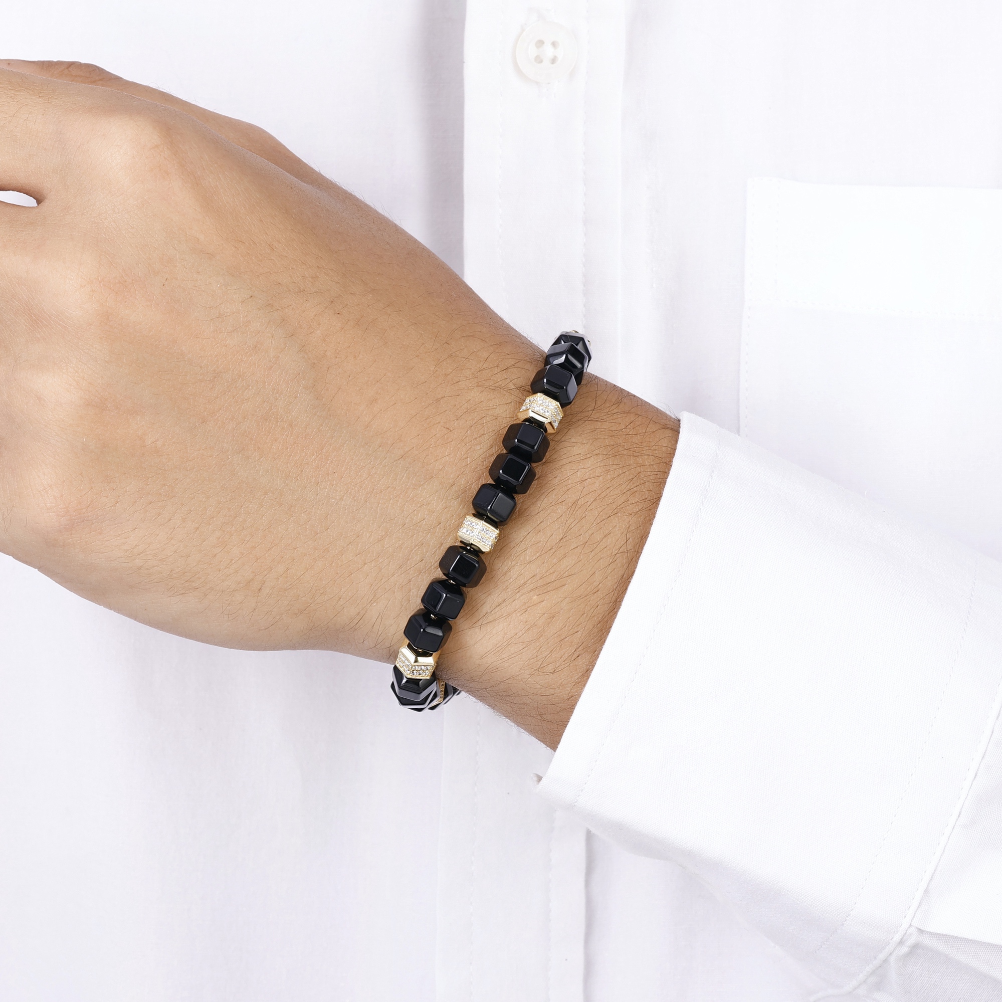 Bravoman Black Stone Bracelet with Gold Details for Men