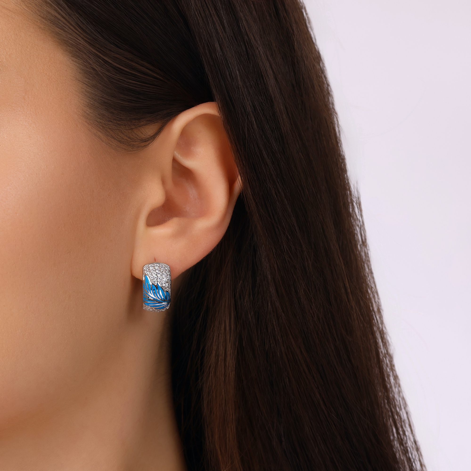 Серьги Heaven Collection с синим узором в виде листьев и камнями