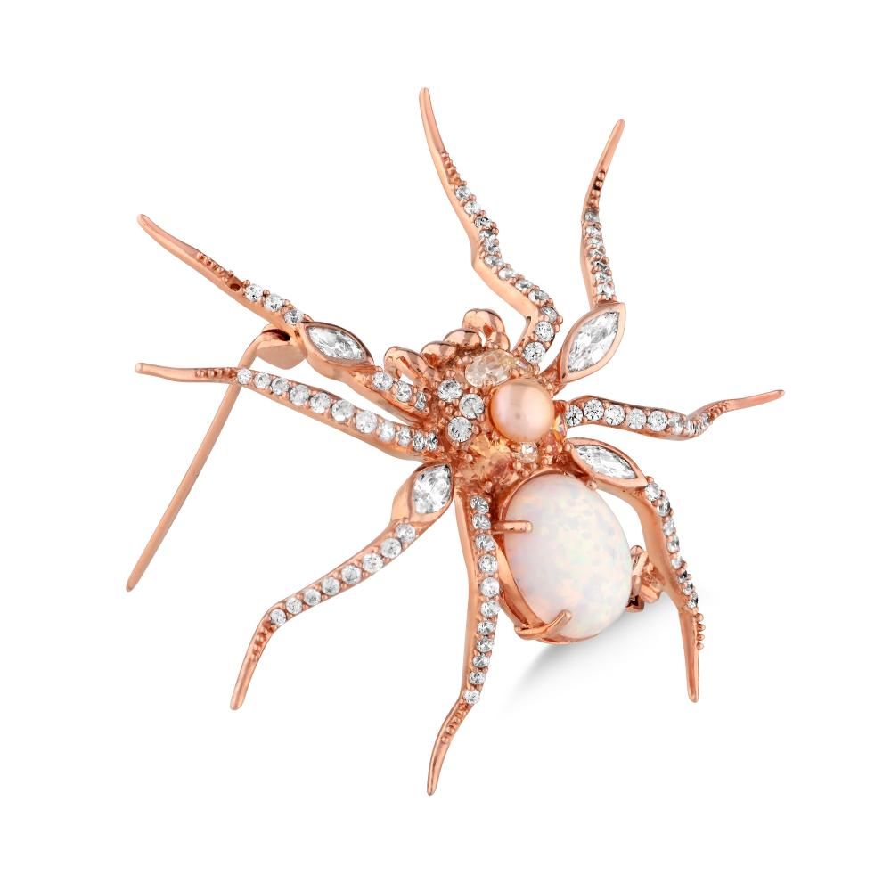 Колье и брошь Spider с опалом и родиевым покрытием цвета розового золота