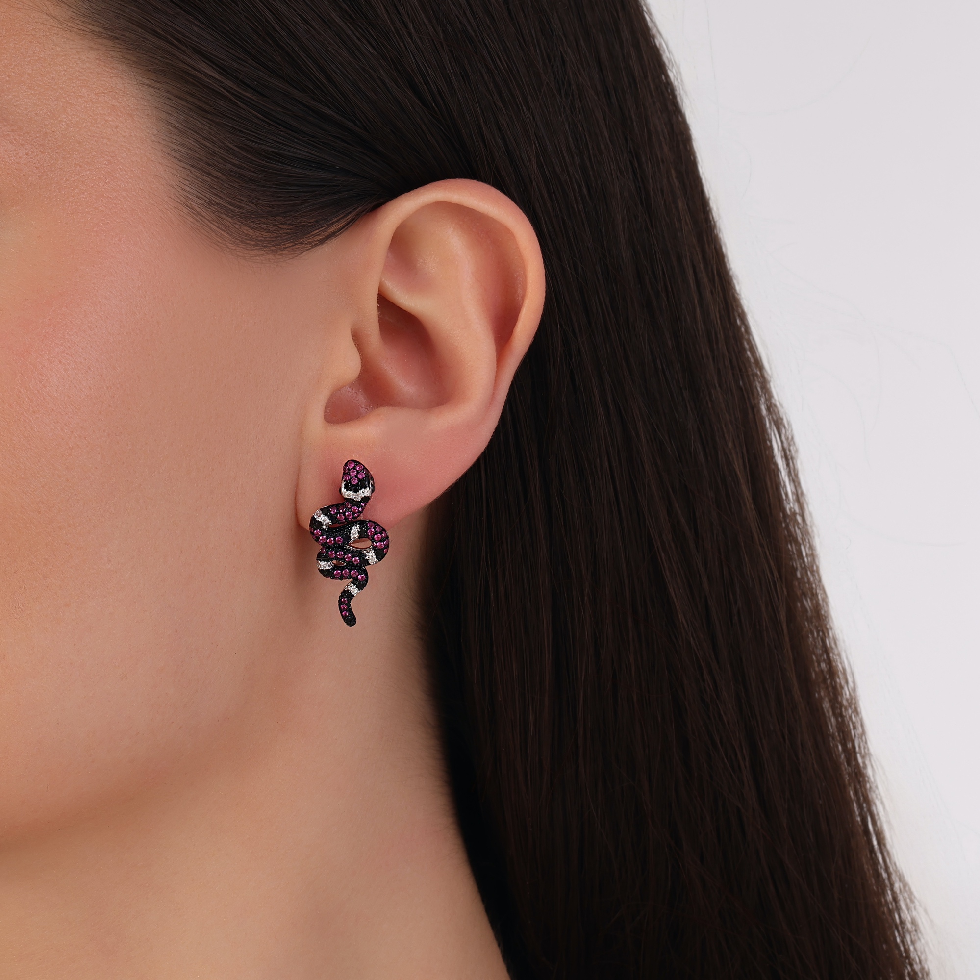 Dream Jungle Collection Pink Stone Snake Earrings