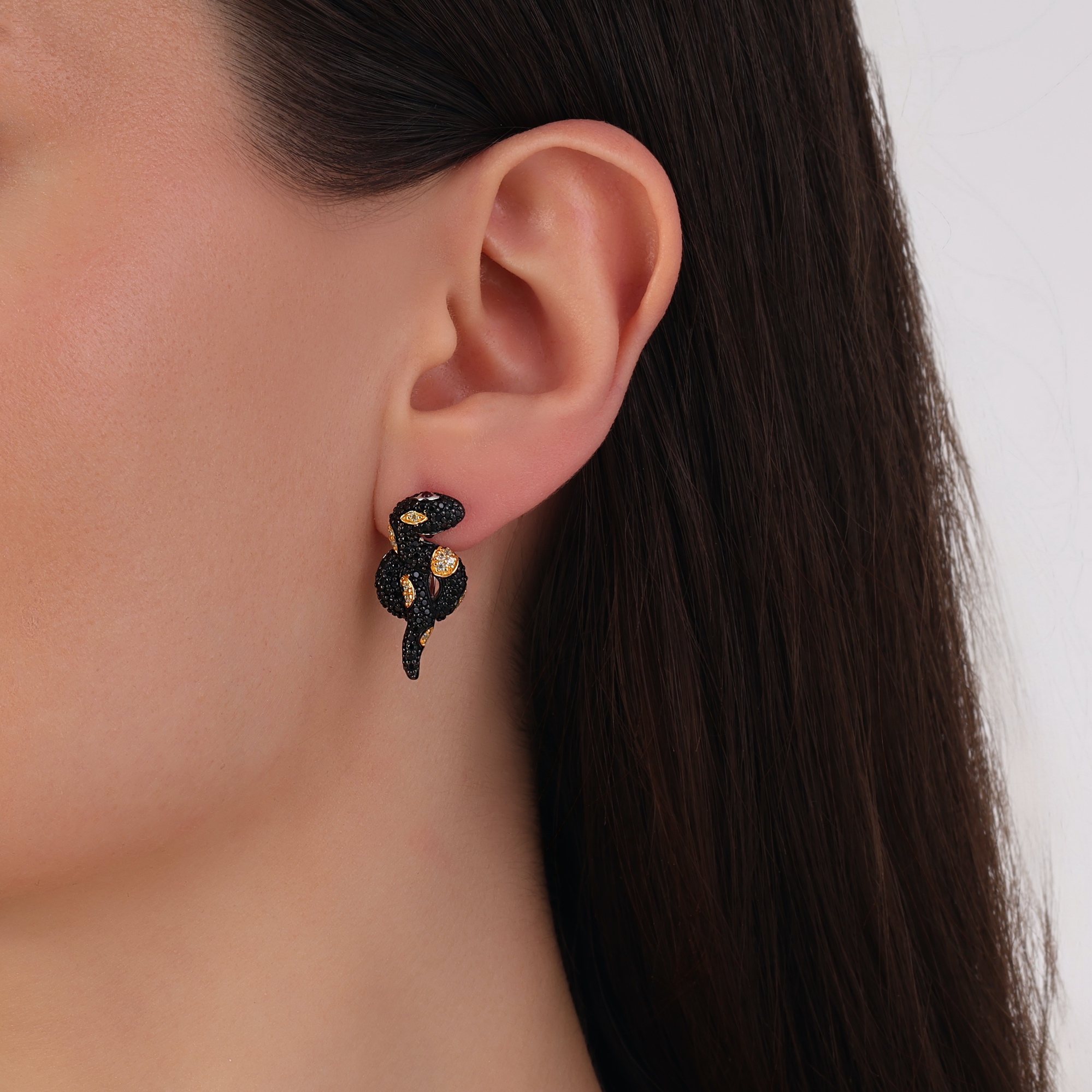 Dream Jungle Collection Black Stone Snake Earring