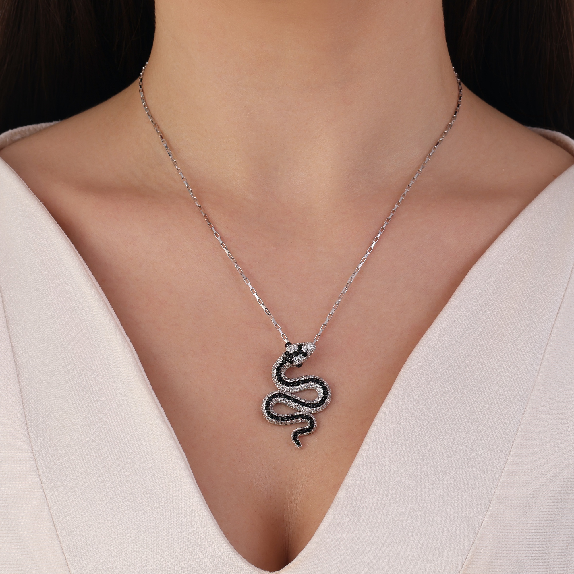 Dream Jungle Collection Black Stone Snake Necklace