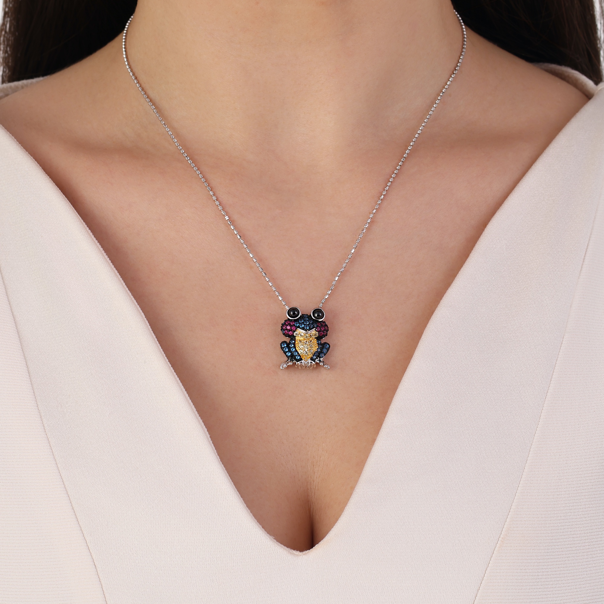 Dream Jungle Collection Colorful Stone Frog Necklace