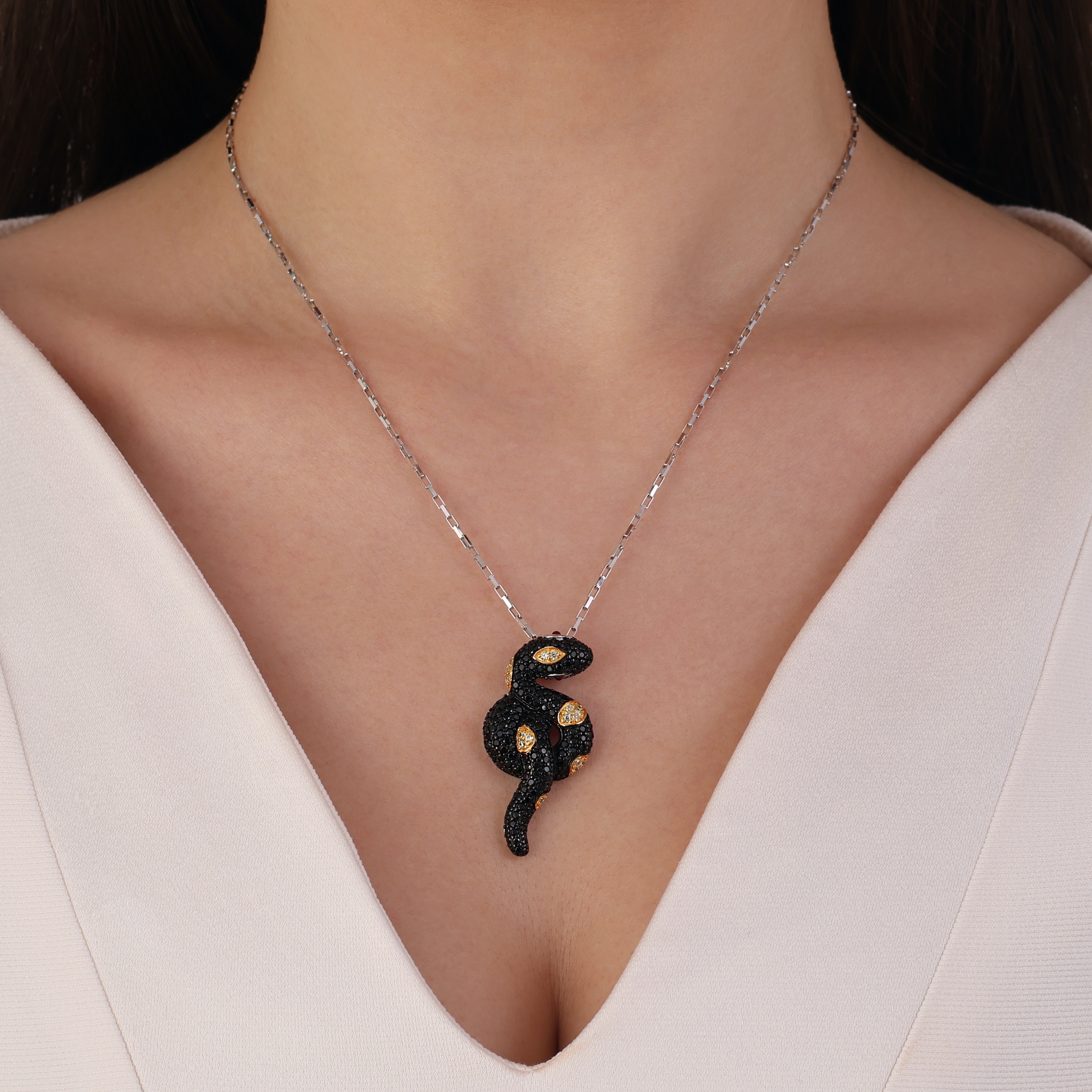 Dream Jungle Collection Snake Necklace with Black Stones