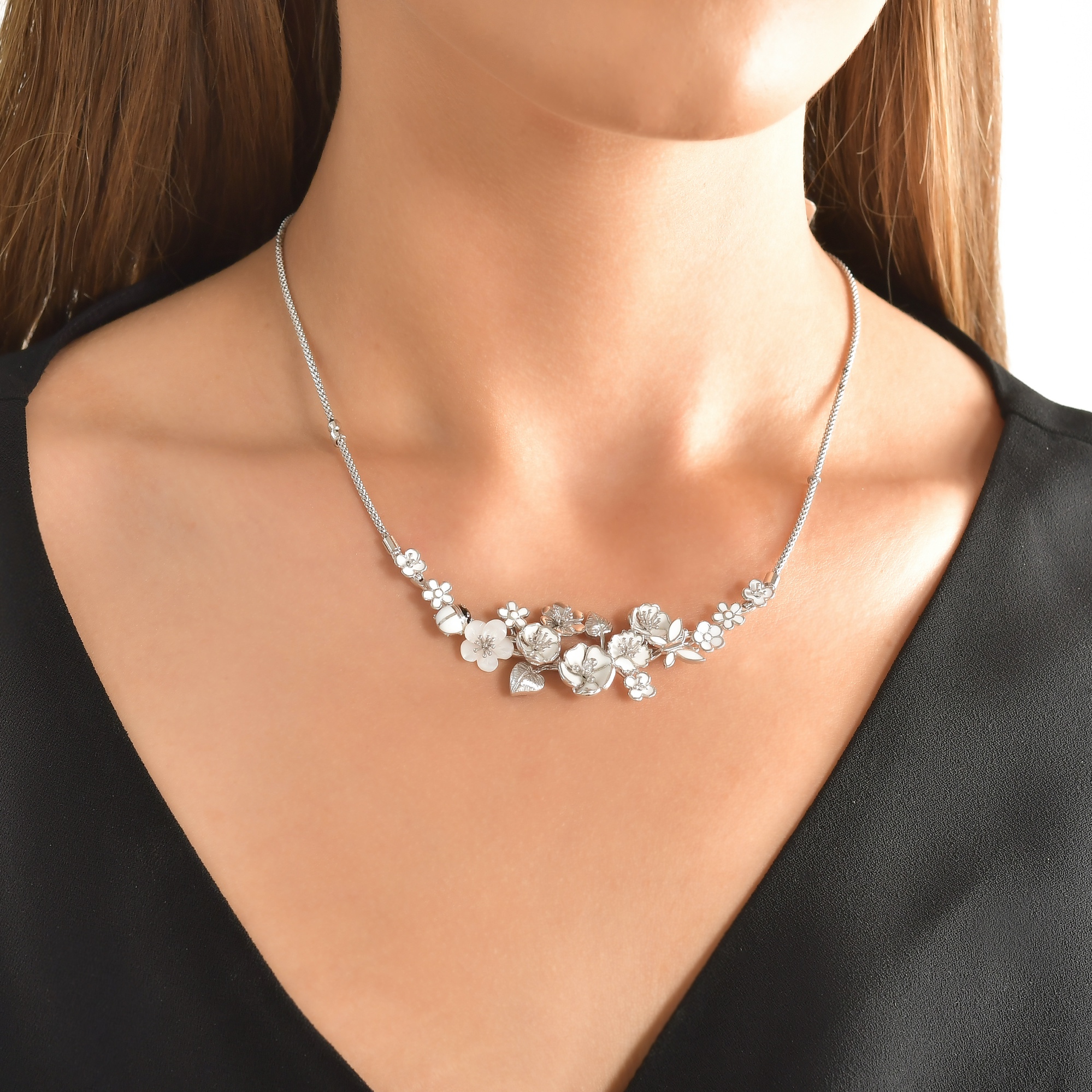 White Dreams Collection White Necklace with Floral Garden Detail