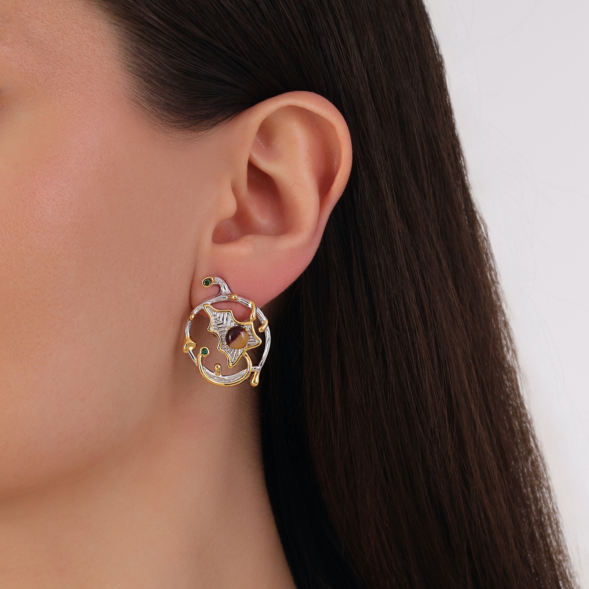 Kaleidoscope Collection Two-Tone Stone Detailed Earrings