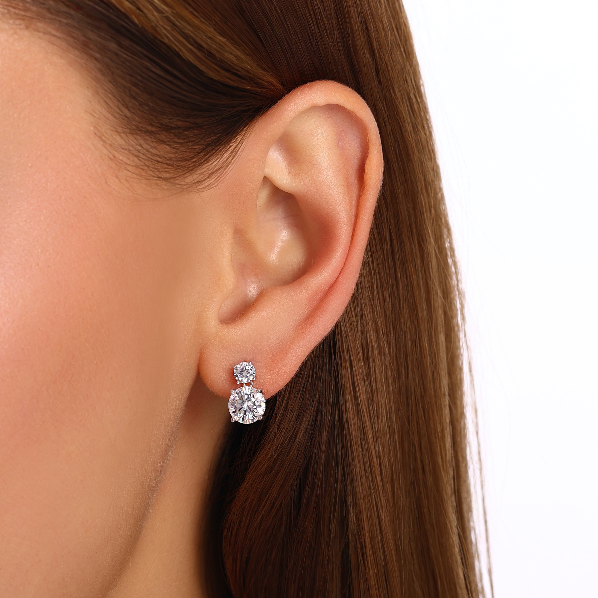 Серьги-подвески Gift Collection с двойным круглым камнем
