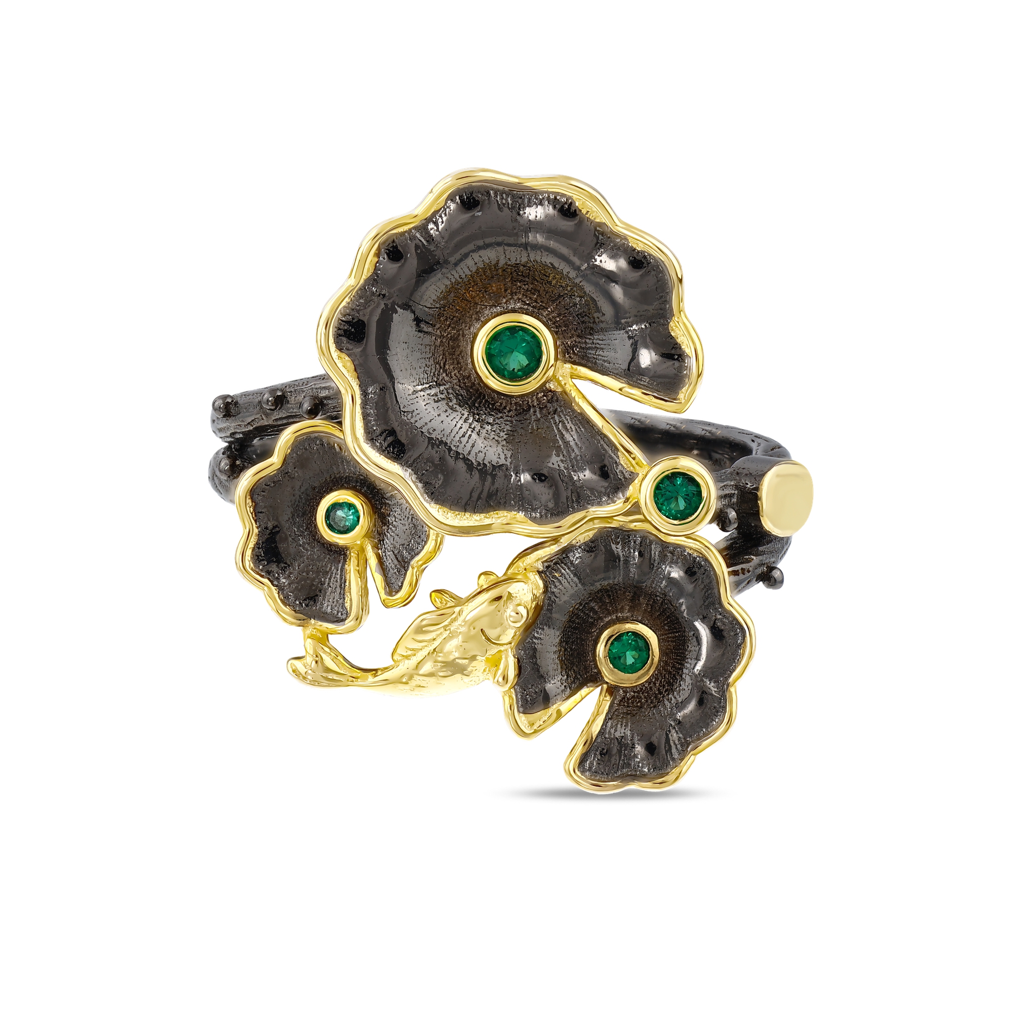 Kaleidoscope Gold Plated Green Stone Detailed Flower Ring